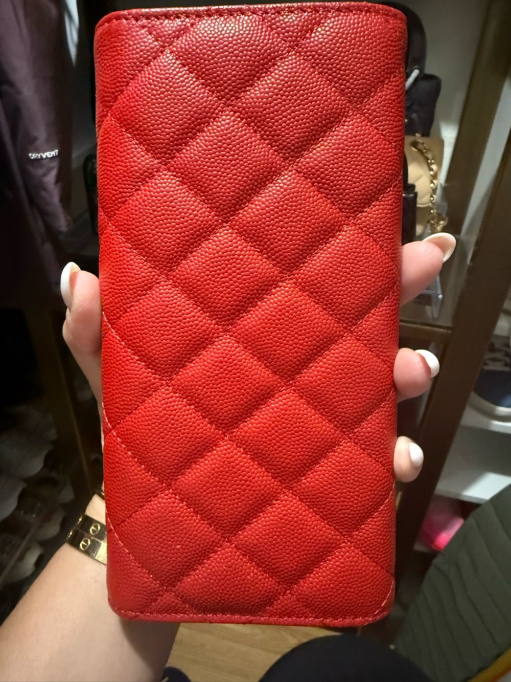 CHANEL Red Quilted Caviar Leather Wallet with Gold CC - Picture 2 of 8